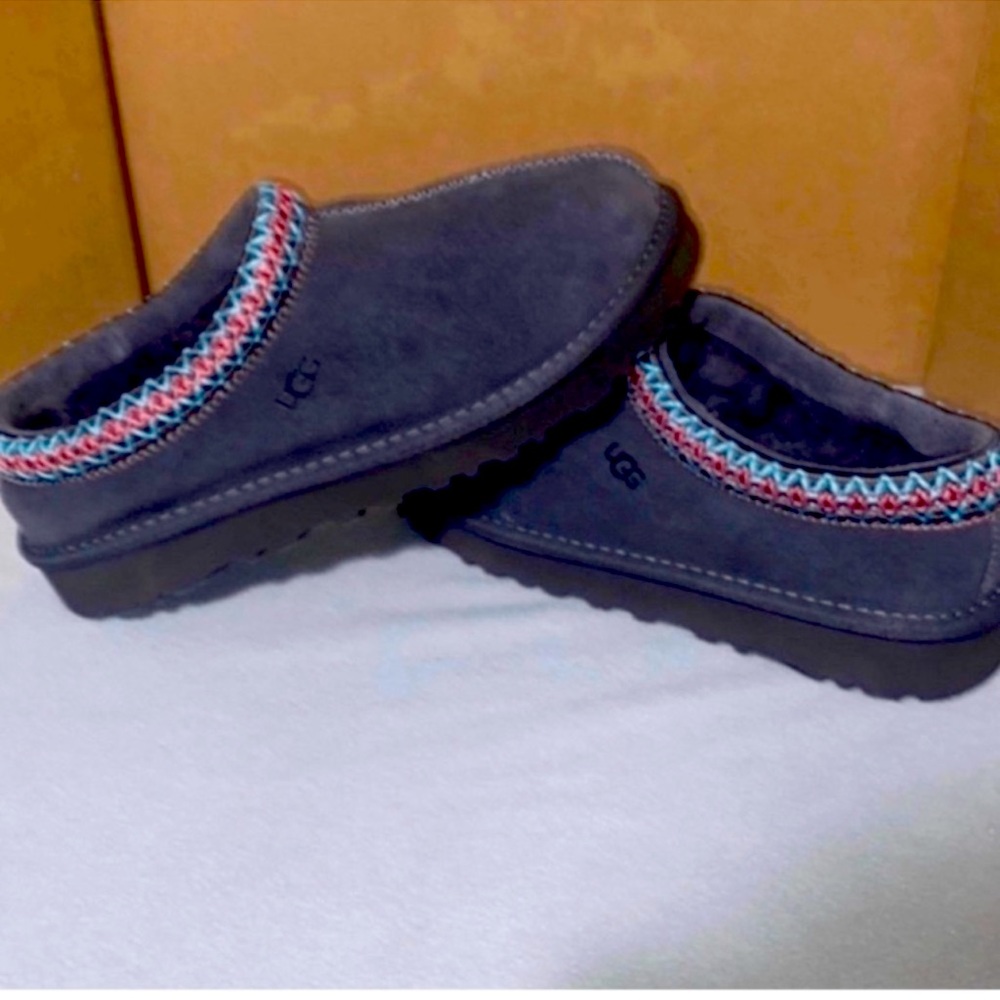 UGG Woman Tasman Dark Gray/Grey Shearling Lined Suede Shoes